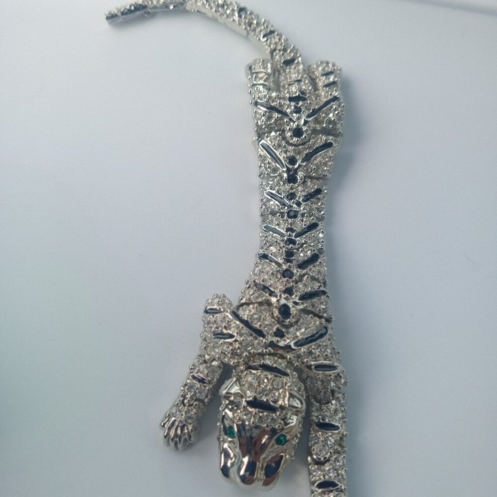 Vintage Articulated Rhinestone Tiger Brooch Pin